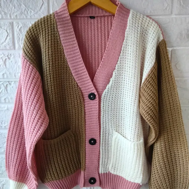 CARDIGAN RAJUT COMBINASI ANAK PEREMPUAN USIA 5-12 THN Katun Polos 0