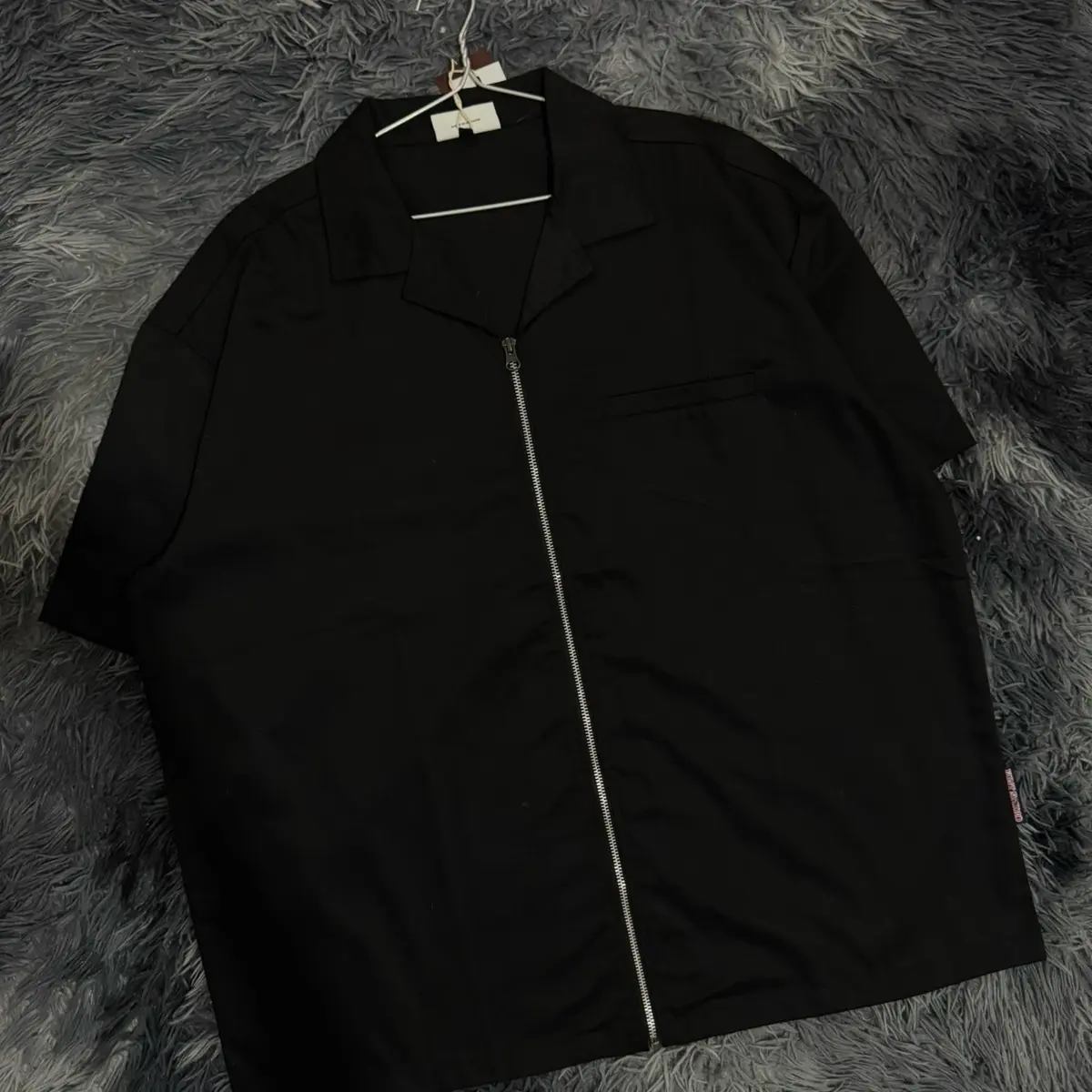 (new) áo sơ mi funt zip đen size M L
