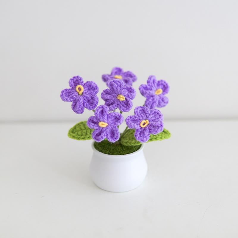 Product Introduction of Finished handmade woven lily of the valley potted home decoration, knitted simulated flower yarn, crochet bouquet, fake flower gift 6