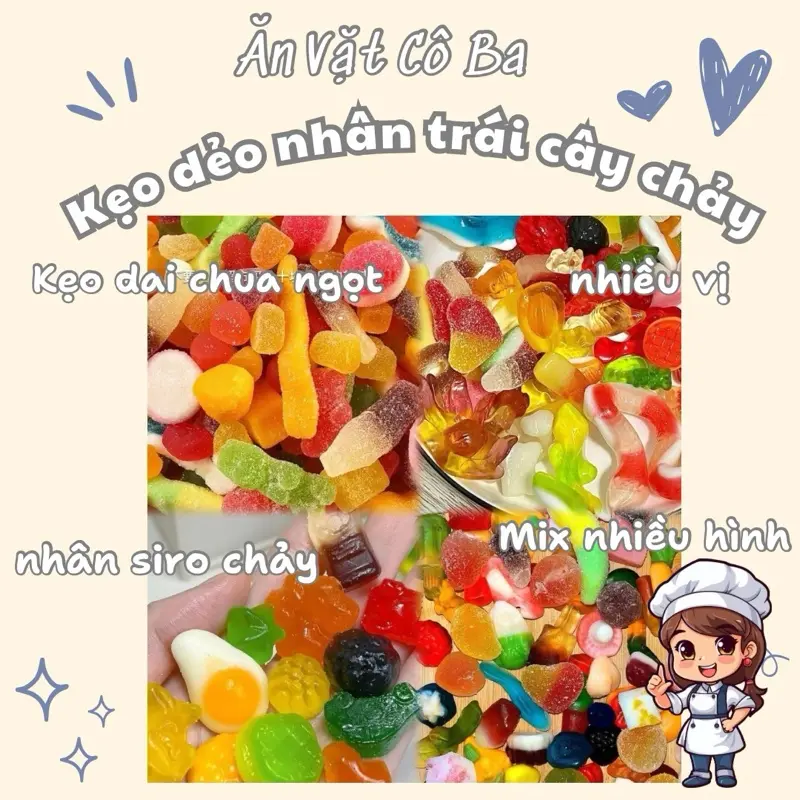 Kẹo dẻo mix vị trái cây, kẹo dẻo nội địa trung nhiều hình candy food kẹo kẹongậm tráicây keodeo chíp chíp chip keosua bạc thạch keo