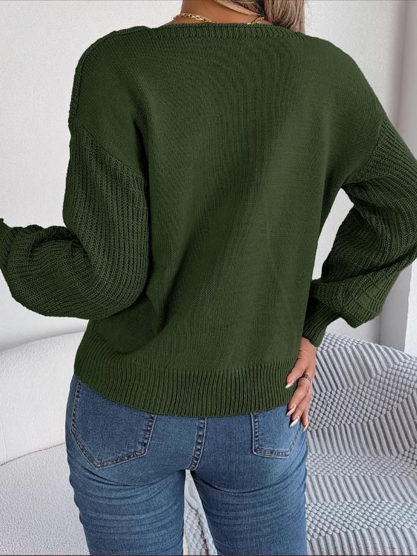 Women's Plain Textured Square Neck Drop Shoulder Sweater, Fashion Casual Long Sleeve Jumper for Daily Outdoor Wear, Women's Knit Top for Spring & Fall 3