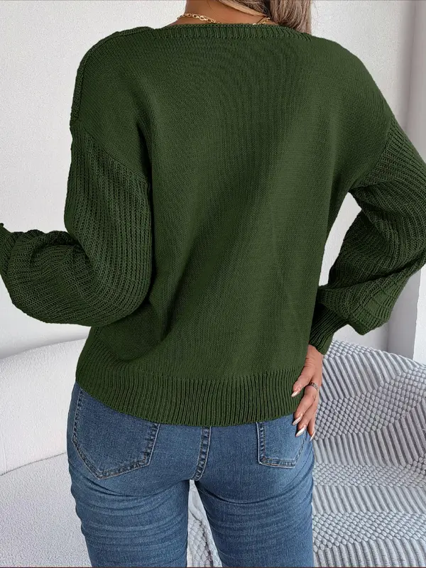 Women's Plain Textured Square Neck Drop Shoulder Sweater, Fashion Casual Long Sleeve Jumper for Daily Outdoor Wear, Women's Knit Top for Spring & Fall 3
