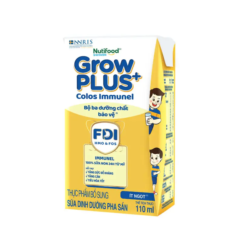 Thùng 24 hộp 110ml sữa pha sẵn ít ngọt Nutifood Swenden Growplus+ Colos Immunel  2.64L  Sữa, Growplus bổ sung Vitamin Cho Bé 2