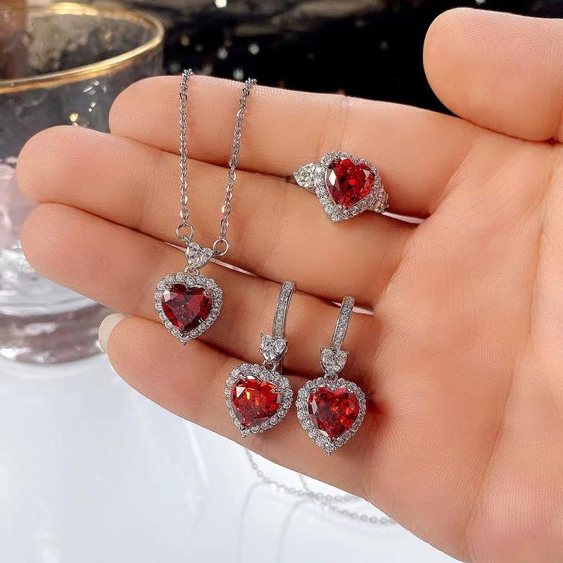 Xiyin Hot-Selling Ocean Heart Pendant Necklace Beautiful Light Luxury Niche Ring Earring Set Summer Clavicle Chain 1