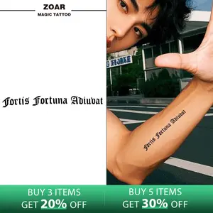 Zoartattoo stiker tato  M-444   sementara  【Keberuntungan membantu yang berani (Latin)】Tahan lama Tattoo menempel dekorasi seni untuk pria dan wanita