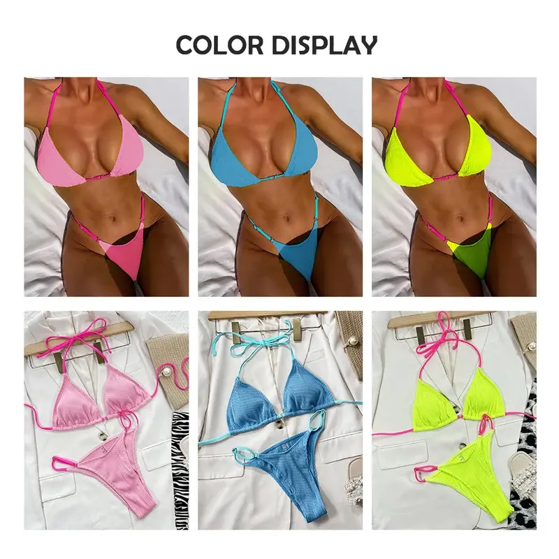 Una-Shop Solid Color Bikinis Sets With Adjustable Straps Trendy Swimsuit For Women Summer Beach Swim Pool Party Bikini Swimwear 2
