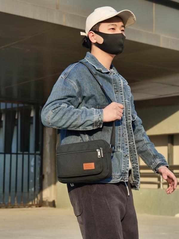 Men's Casual Solid Color Crossbody Bag, Fashionable Multi-layer Zipper Crossbody Bag for Daily Used, Casual Trendy Versatile High-quality Daily Commuting Bag 3