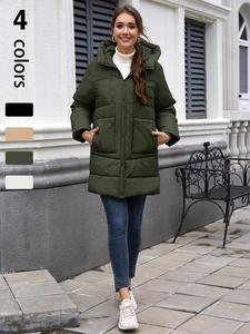 Women's Solid Pocket Zip Up Hooded Sports Coat, Casual Long Sleeve Thermal Outerwear for Fall & Winter, Women's Clothing for Daily Wear, Coats for Women