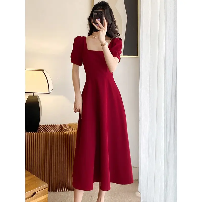 7861 summer korean red long dress fitted backless formal prom dress elegant sexy cocktail christmas dress 5