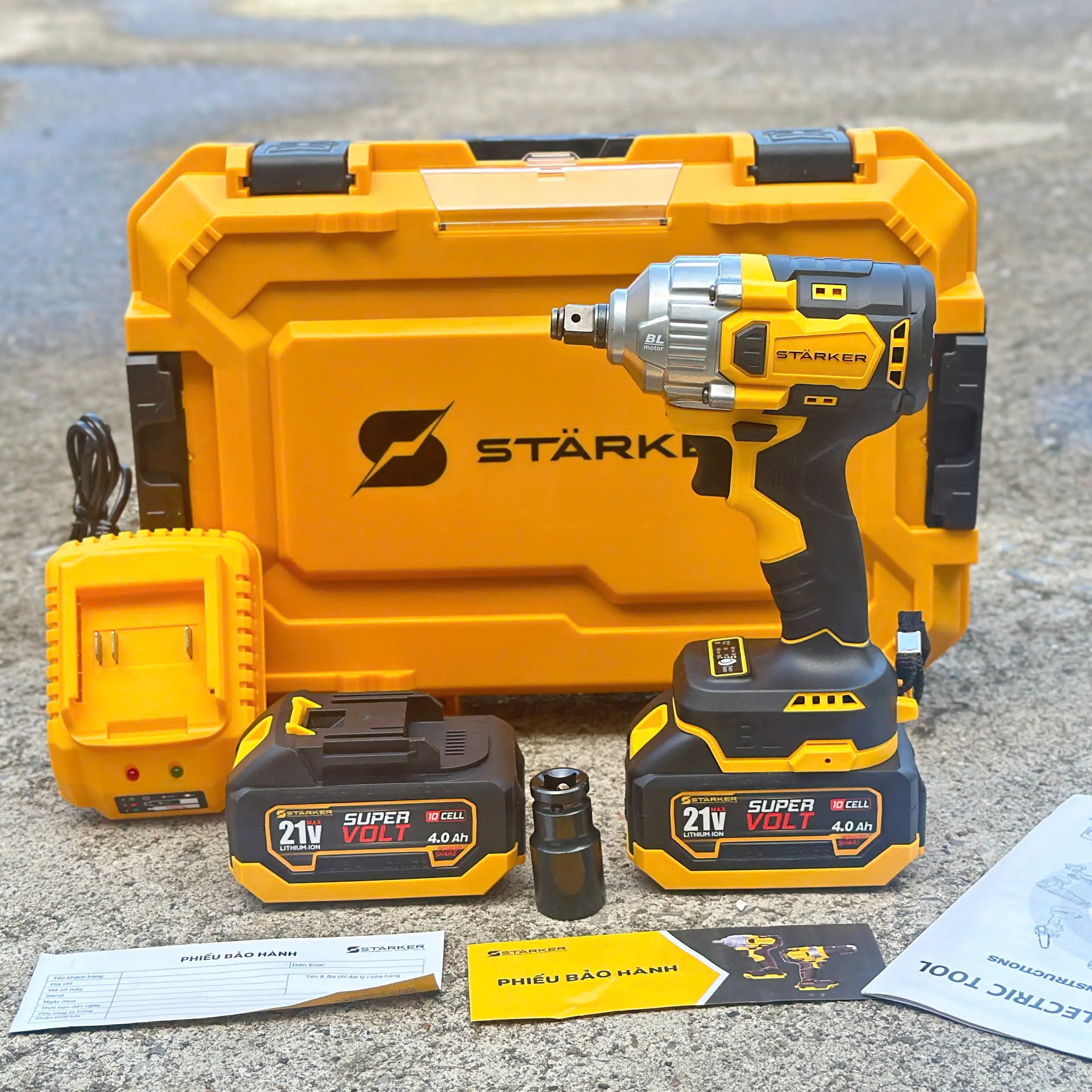 Máy Siết Bulong Starker 380N SK - 999DZPRO Không Chổi Than Kèm 2 Pin 1 Sạc Chân Pin Phổ Thông Bảo hành 6 Tháng