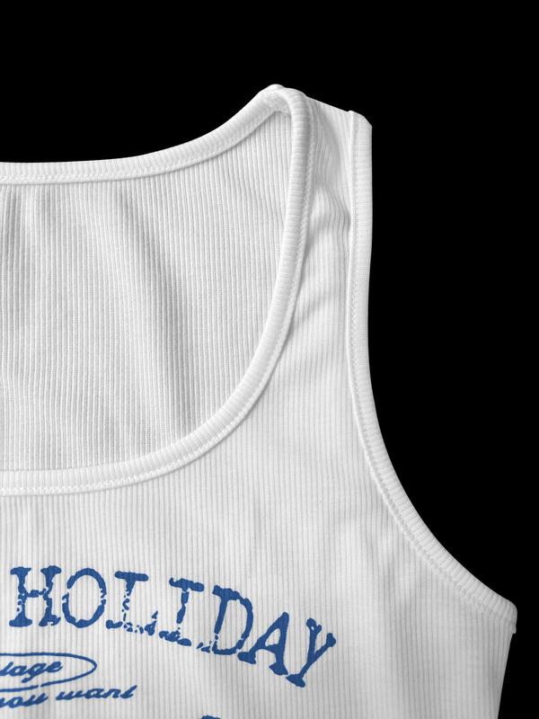 Women's Car & Letter Print Crop Tank Top, Casual Vintage Scoop Neck Sleeveless Cropped Top for Summer, Fashion Ladies' Top for Daily Wear 6