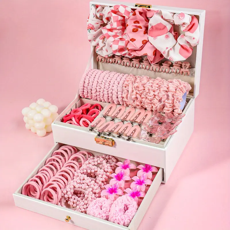 144-piece Bohemian Style Women's Hair Accessories Set - Includes Large Fabric Hair Ties and Clips, Suitable for Daily Wear and Gift Giving, Shower and Makeup Essentials, Cute, Multifunctional, Sweet 4