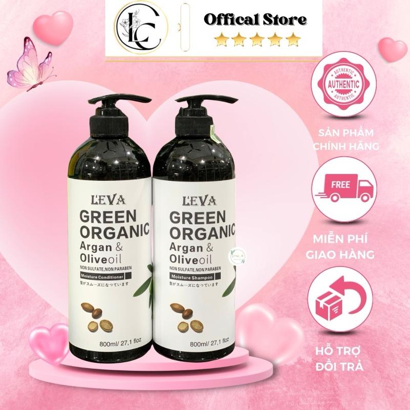 Cặp Dầu Gội - Xả Leva GREEN ORGANIC & Olive Oil phục hồi tóc hư tổn tổn Nhật Bản Hữu cơ 500ML & 1000ML