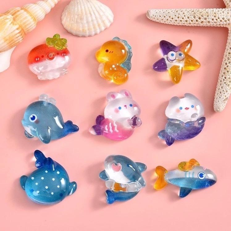 Charm không túi mù Sinh Vật Biển Trong Suốt Phát Sáng Dễ Thương Phụ kiện Trang Trí Kẹp Tóc Làm Handmade DIY sợi kim