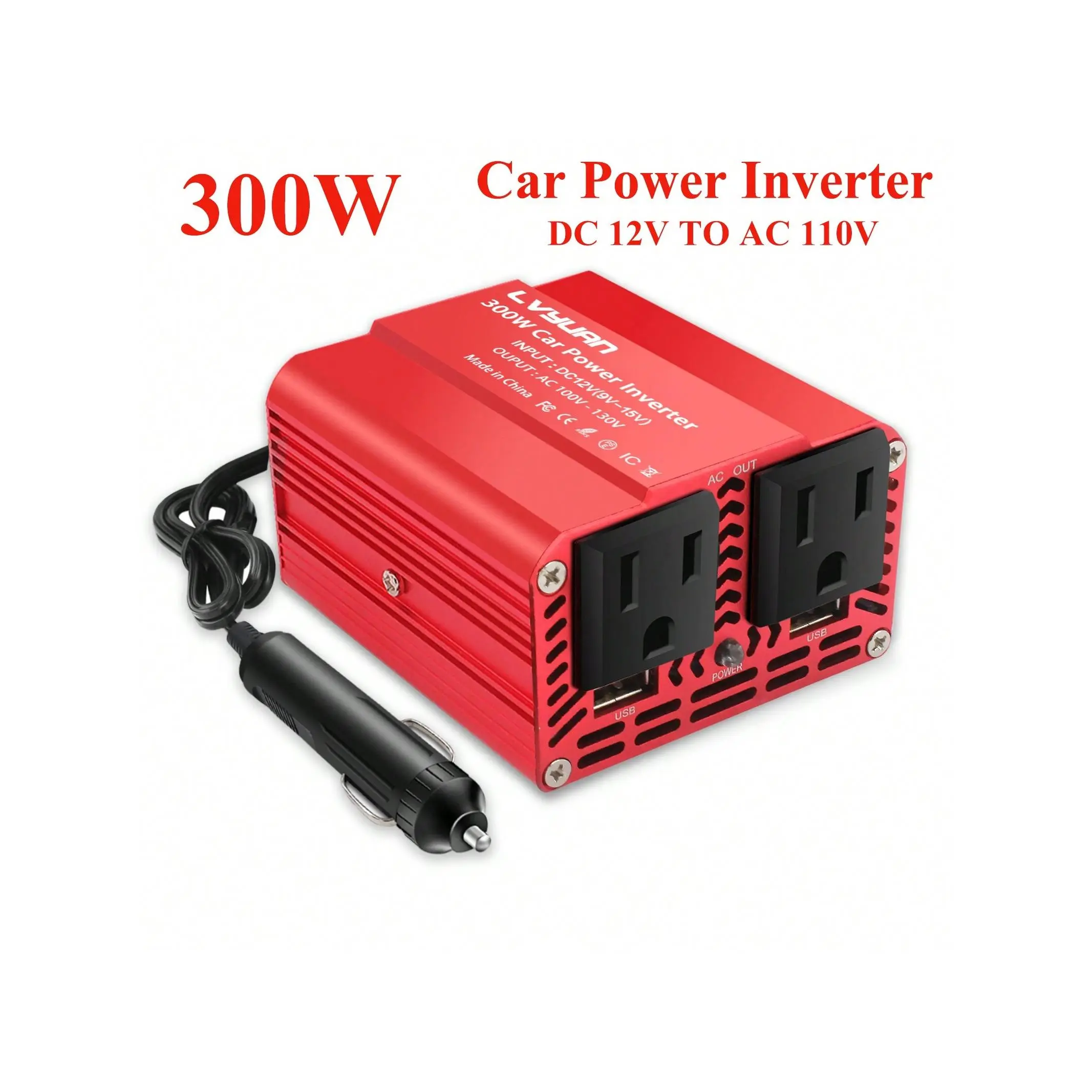 1X 300W Car Power Inverter 12V To 110V AC Car Charger Adapter With 3.1A Dual USB Car Adapter For Plug Outlet Red