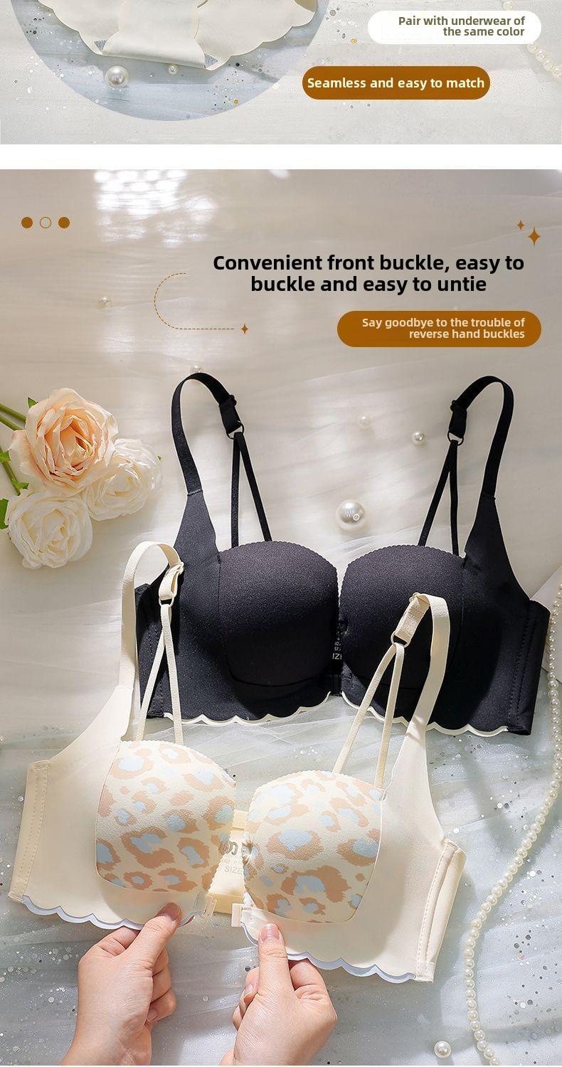 Product Introduction of Front Button Gathering Bra Small Breast Size Exaggerating Bra Push up and Anti-Sagging Sexy Seamless Beautiful Back Underwired Bra Thick Cup Underwear for Women 11