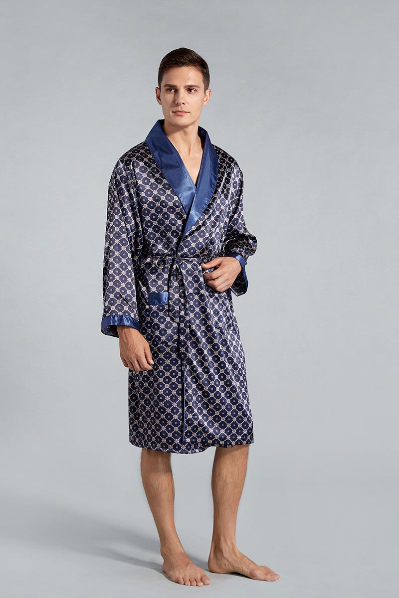 Product Introduction of Luxury Men's Silky Satin Kimono Robe 5XL Long Sleeve Sleepwear Bathrobe Oversized Satin Nightgown Summer Home Clothes Menswear Loungewear Lingerie 6