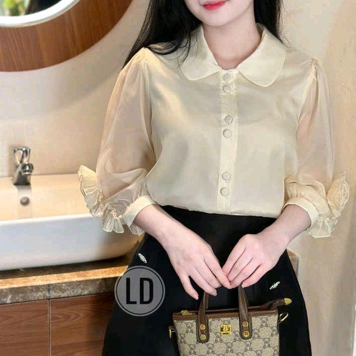 Áo sơmi công sở nữ cổ sen tay lỡ cuốn hoa hàng thiết kế chất đẹp Top Women Shirt 4