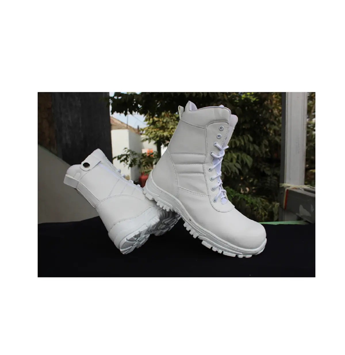 Sepatu Pria PDL Full Putih Sintetis Safety Ujung Besi Terlaris Murah Boots Kerja Polri Shoes Putih