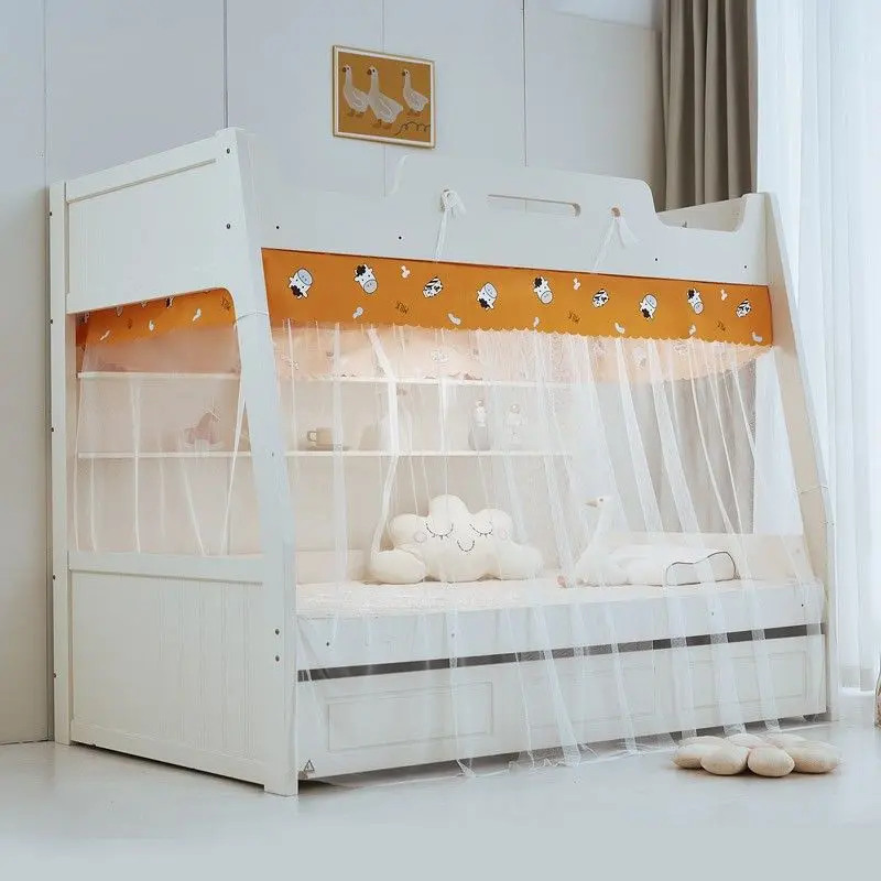 New Bunk Bed Mosquito Net Lower Bunk Double Door Mosquito Net Bookshelf Trapezoidal Household Double-Layer Children's Bed Height Bunk Bed