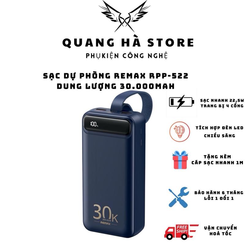 Pin sạc dự phòng Remax RPP-522 30000mAh QC3.0 22.5W và TypeC PD 20W - Sạc nhanh, đèn led siêu sáng - Phụ Kiện cục dự phòng
