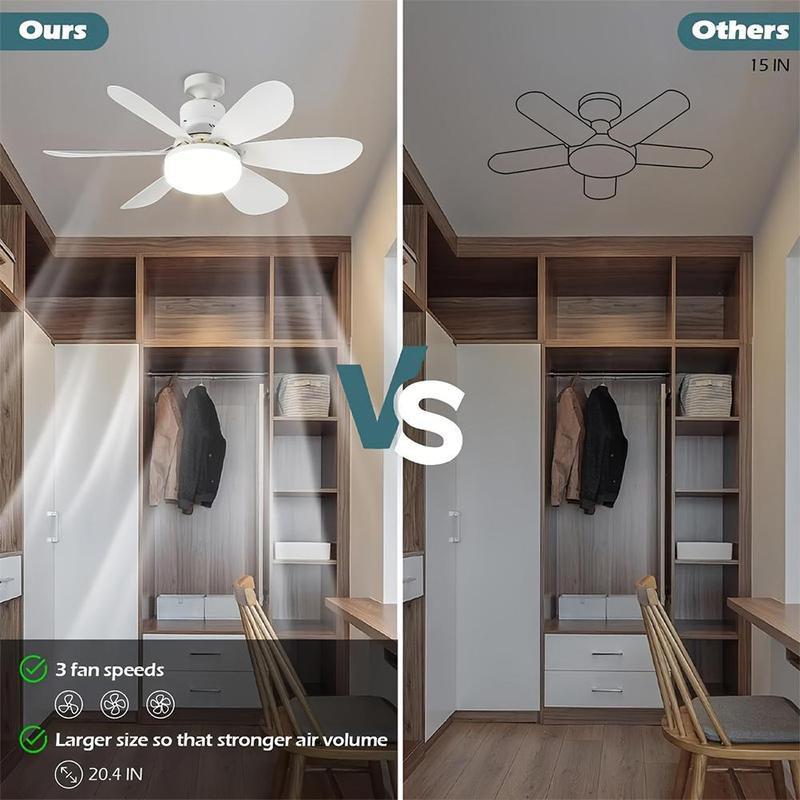 40W Small Screw-in Fan Light with Light & Remote, Stepless Dimming Wind Speed Adjustment Fan with Light Compatible with E26/E27 Socket Suitable for Bedrooms, Living Rooms, Study Rooms, Kitchens, Toilets, Room Decor 6