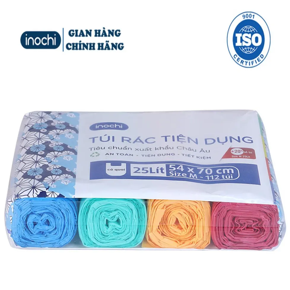 Lô Túi đựng rác tự phân hủy 4 cuộn sinh học Inochi Có Quai Dài Hơn 20% 10L 25L 50L phù hợp thùng rác kích cỡ khác nhau