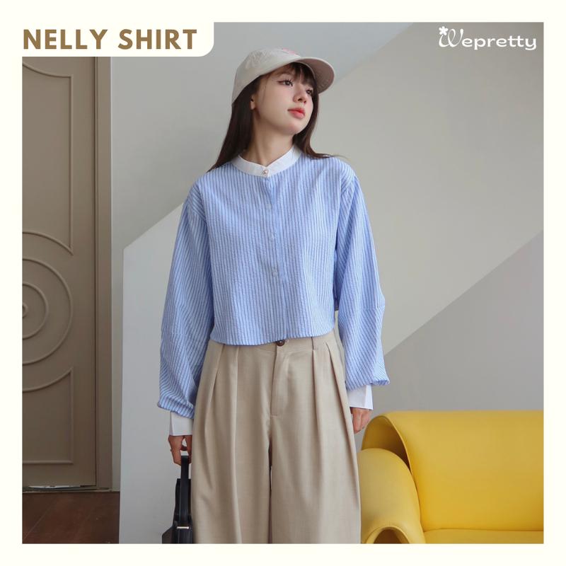 NELLY SHIRT Ah15 Wepretty Clothes Áo Sơ mi Nữ  Tay Dài Dáng Croptop Chất Liệu Thô Xốp Dễ Phối Phong Cách Hàn Quốc Nhiều Màu Sáng Da