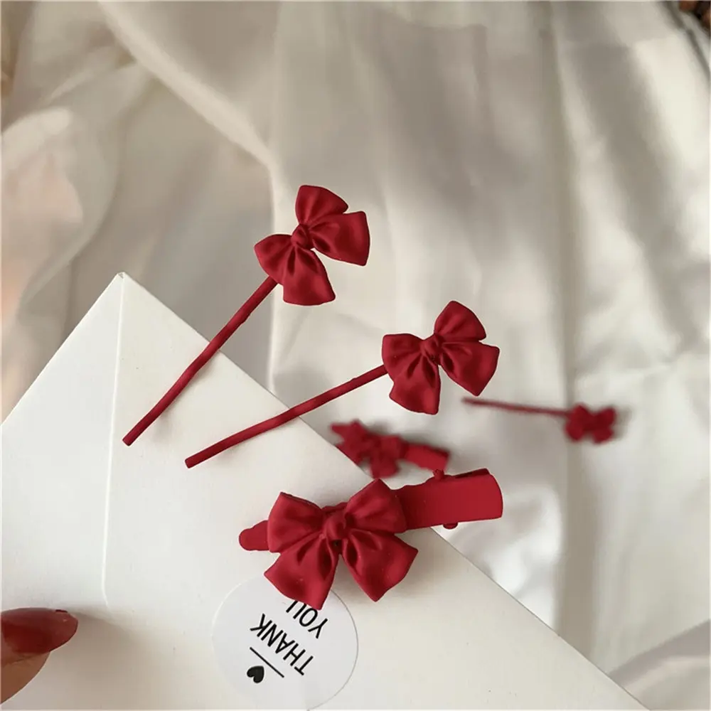 Cindie Accessories 2pcs Cute Hairpin Sweet Red Bow Bangs Clip Word Girl Fashion