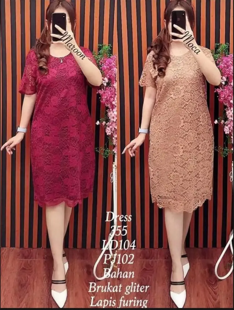 DRESS BRUKAT FULL FURING/DRESS WANITA DRESS NATAL DAN TAHUN BARU/DRESS MURAH