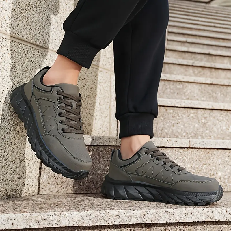 Men's Durable Synthetic Ankle Boots - Comfortable Lace-Up Hiking Boots with Breathable Fabric Lining & Cushioned Insole, Non-Slip PU Sole for Urban Outdoor Trekking, Round Toe Design, Trekking Footwear | Modern Boot Design, Hiking Shoes 2