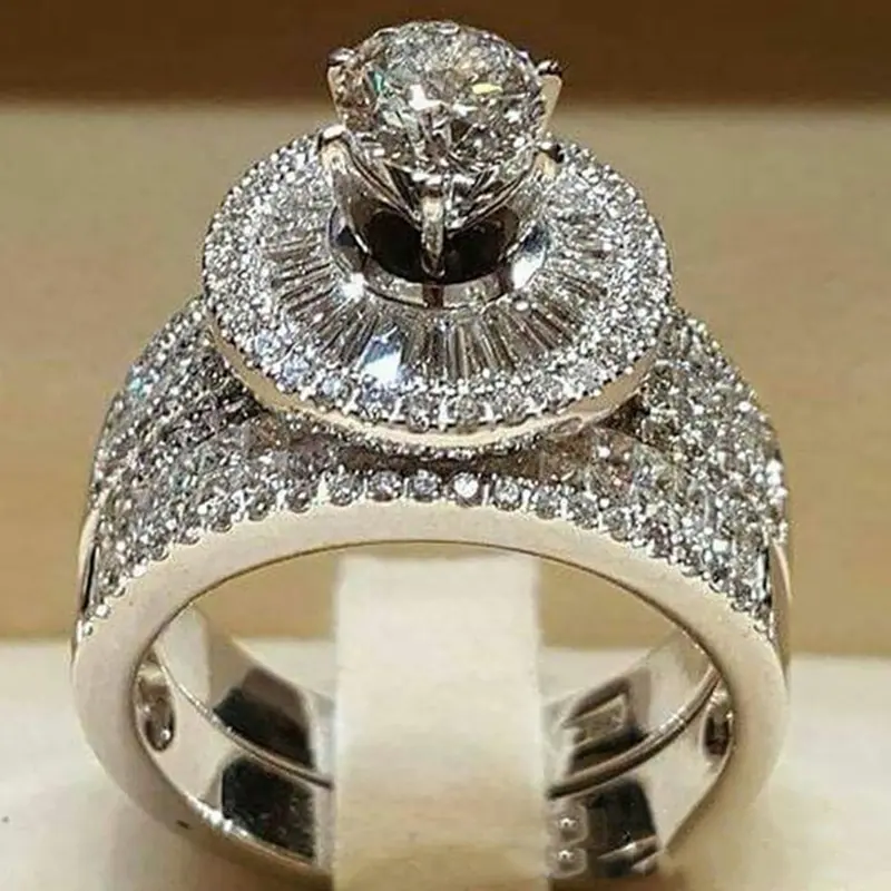 BU-Nhẫn Ngón Tay Zirconia Khối Lập Phương Cho Nữ, 2 Cái / bộ, Thời Trang, Tuyên Bố Đính Hôn, Trang Sức 0