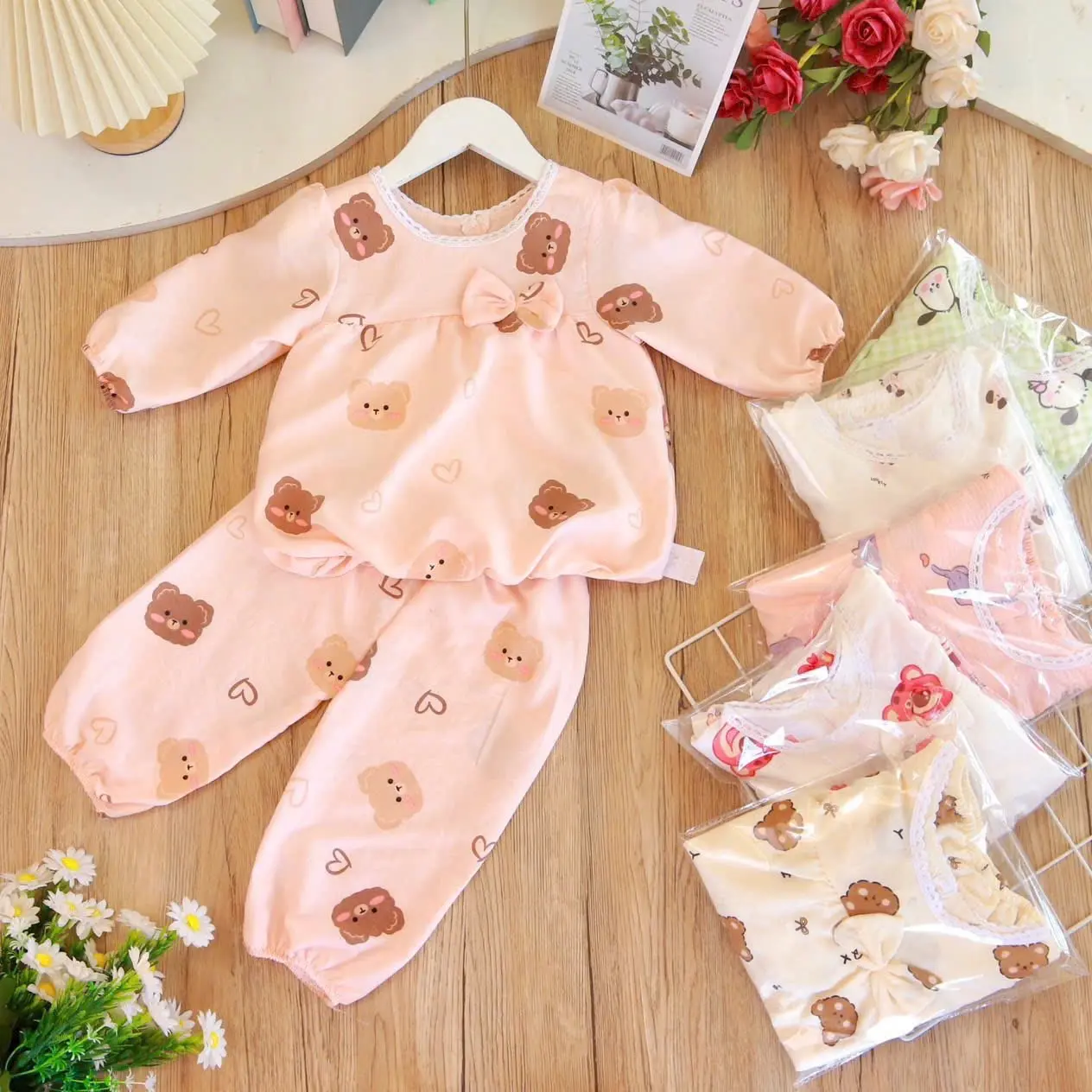 Bộ tay dài cho bé gái mã 002 .xinh  xắn  dễ thương