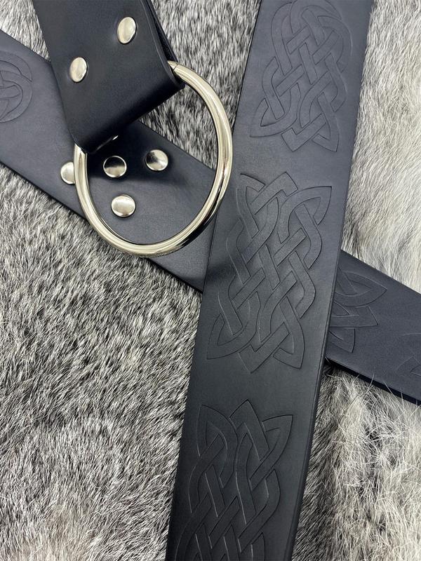 Medieval Style Ethnic Pattern Embossed Belt & Belt Bag Set, Vintage O-ring Decorated Belt & Waist Bag, Fashion Accessories for Cosplay Party, Daily 2