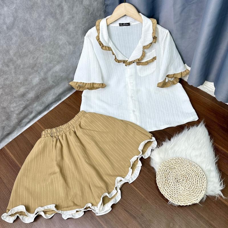 Bộ đồ pijama Nữ áo kèm quần vải đũi xốp mềm ít nhăn, bộ đồ thời trang bigsize-SET65