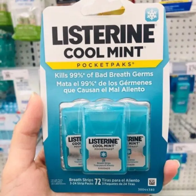 Kẹo lá ngậm thơm miệng Listerine PocketPaks Fresh Burst 72 miếng hàng Úc/ Xịt thơm miệng bạc hà xanh lá, đỏ, xanh dương 4