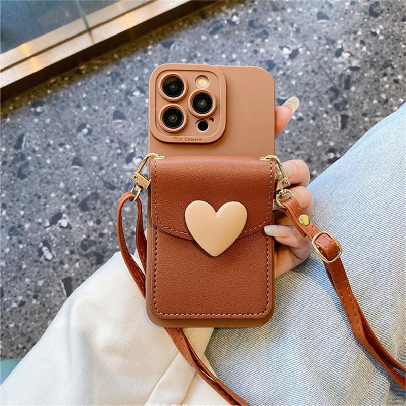 Ốp Điện Thoại Có Dây Đeo Vòng Cổ Dây Đeo Chéo Dễ Thương Tương Thích Cho iPhone 15 14 11 12 13 Pro Max X XR 14 Plus Ốp Trái Tim 3D 9