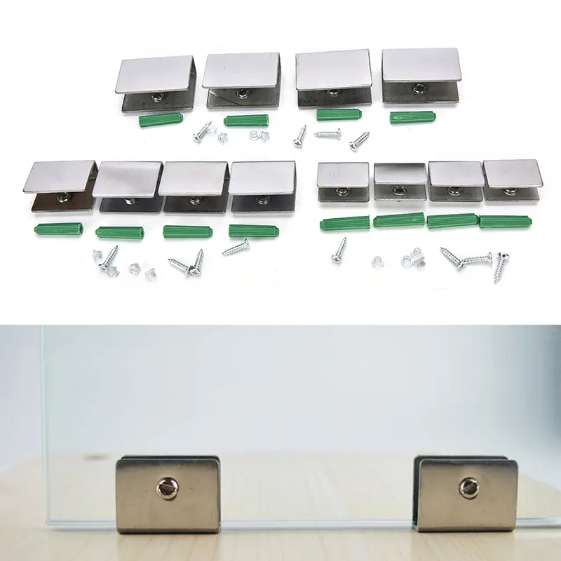 4pcs 6-12mm Stainless Steel Square Clamp Holder Clip For Glass Shelf Handrail