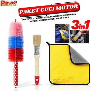 Paket Cuci Motor 3in1 Wheelbrush Kuas Detailing & Lap Microfiber Paket Cuci Mobil