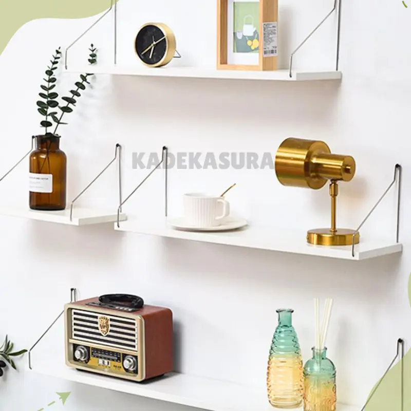 Rak Besi Kayu Serbaguna Minimalis Ambalan Gantung Kosmetik HMR Grade A Anti Karat 3 Pcs - Dinding 1