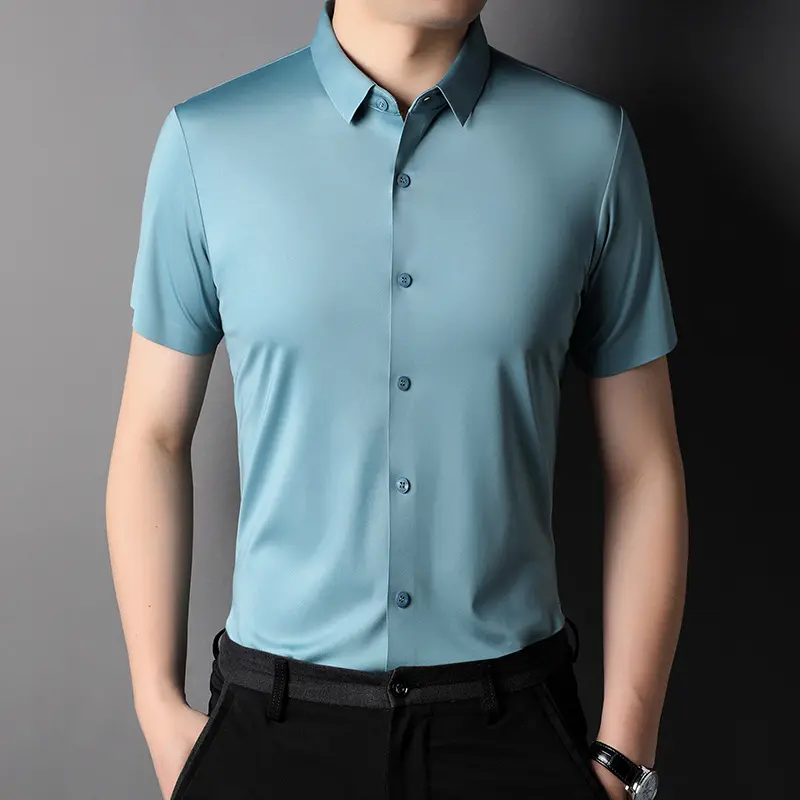 [Jennifer] Summer Seamless Ice Silk Short Sleeve Shirt Men's Thin Breathable Shirt Men's Young and Middle-Aged Business Casual Half Sleeve Top