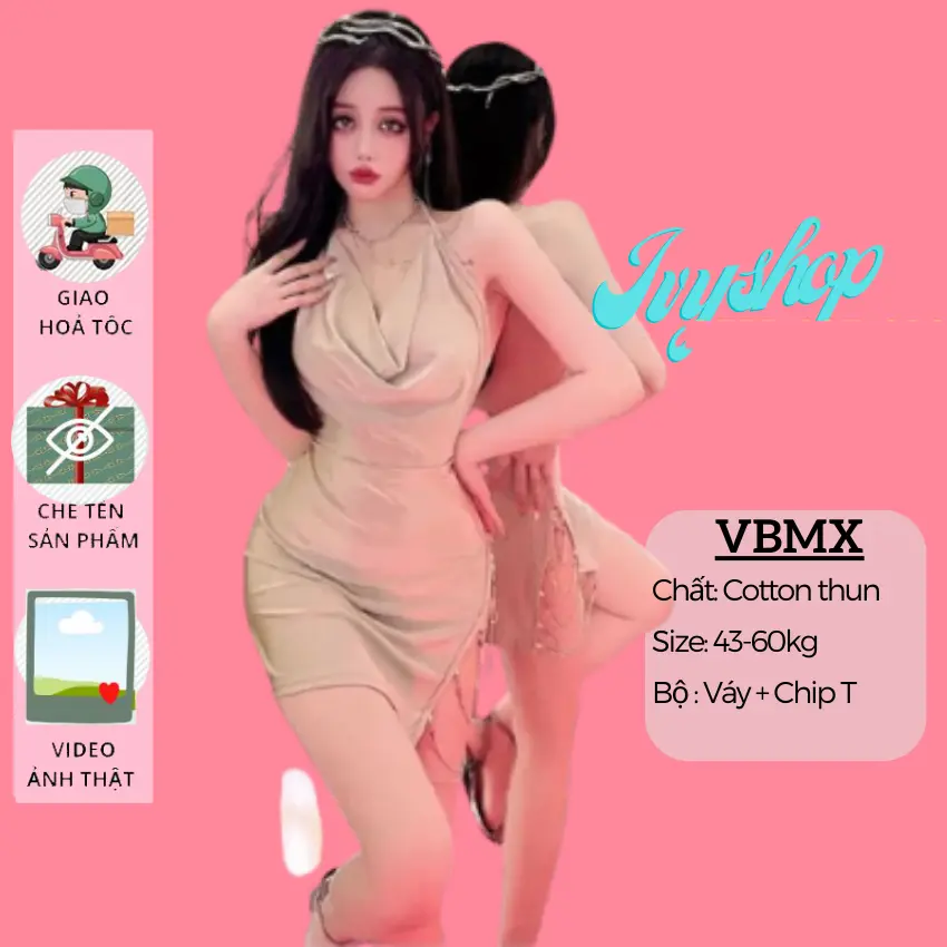Váy Nữ Hai Dây Cổ Đổ VB Mắt Xích Siêu Sang Chảnh vbmx