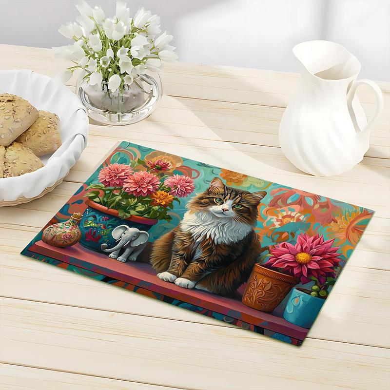 Cat & Floral Pattern Kitchen Cutting Board, Durable Heat Resistant Chopping Board, Non-slip Kitchen Chopping Board, Kitchen Decor 5