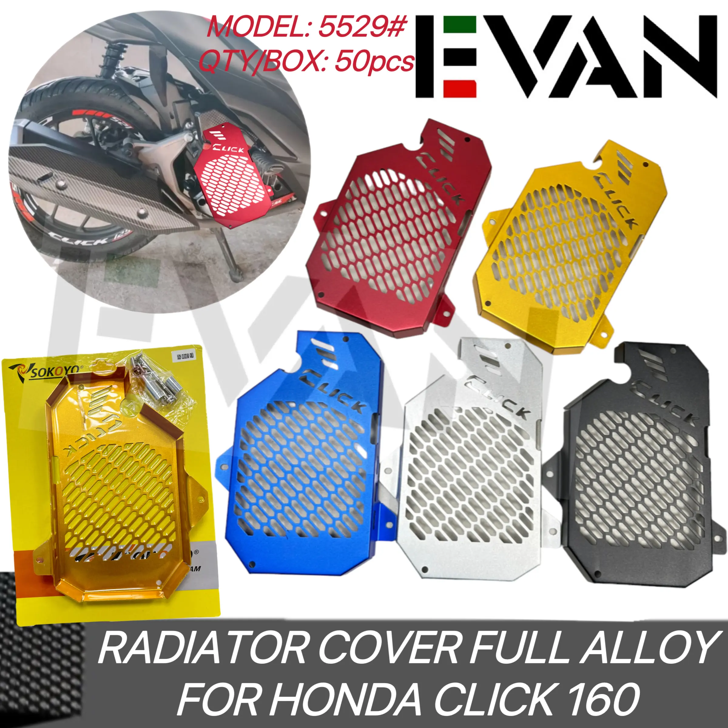 Radiator Cover Full Alloy For Honda Click 160 V3 Motorcycle 5529 ...