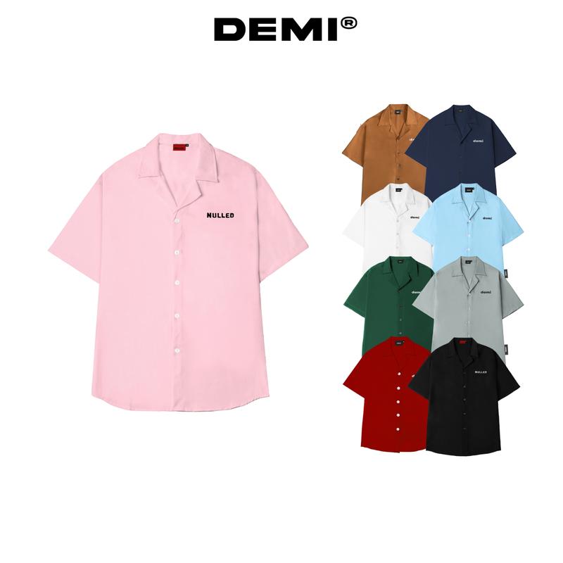 Áo sơ mi tay ngắn form rộng giá rẻ DEMI nam nữ local brand màu xanh ve chai, trắng, đen đủ size | DE-S34