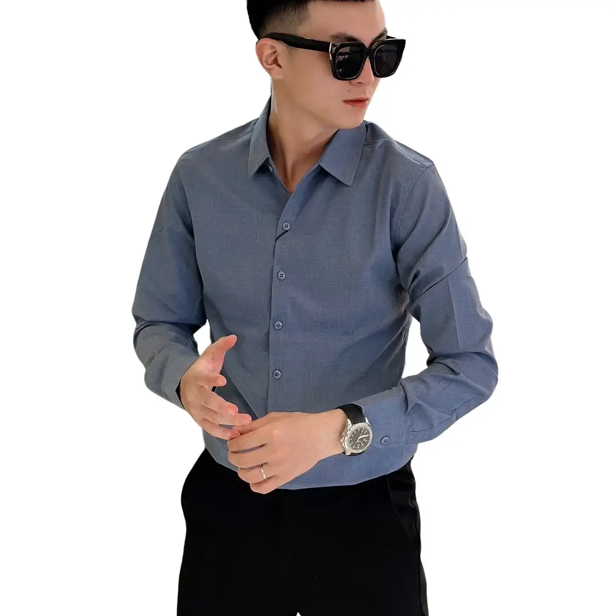 Sơ mi cao cấp cotton lụa dài tay THFashion [FREESHIP] Chất cotton lụa mềm mịn màu đen trắng xám xanh cốm xanh biển đậm biển môn cafe size M L XL XXL 3XL 4XL 5XL Menswear Áo Nam Shirt Kem sominam  dep
