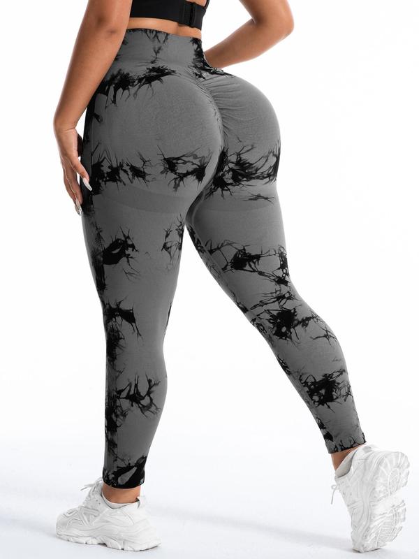 【Plus Size】Tie Dye Ruched Sports Tummy Control Leggings, High Stretch Yoga Leggings, Gym Clothes, Ladies Sportswear for Indoor Outdoor Wear, Leggings for Women, Legging Fitness, Yoga Pants, Workout Clothes Women 1