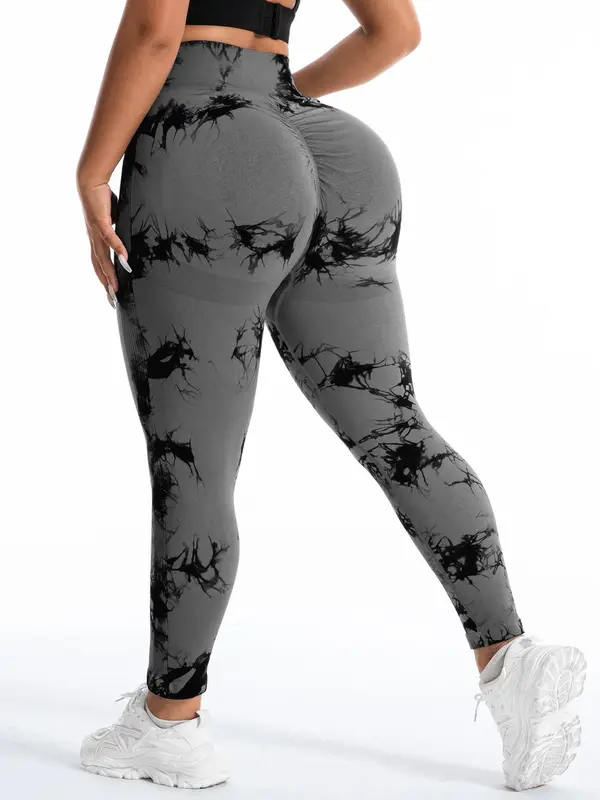 【Plus Size】tie Dye Ruched Sports Tummy Control Leggings, High Stretch Yoga Leggings, Gym Clothes, Ladies Sportswear for Indoor Outdoor Wear, Leggings for Women, Legging Fitness, Yoga Pants, Workout Clothes Women, Gym Wear, High Waisted Leggings 1