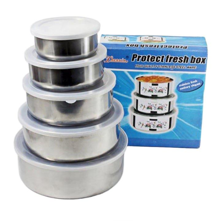 Bộ thố lạnh inox 5 món , Bộ 5 hộp đựng thực phẩm inox có nắp đậy cao cấp loại 1