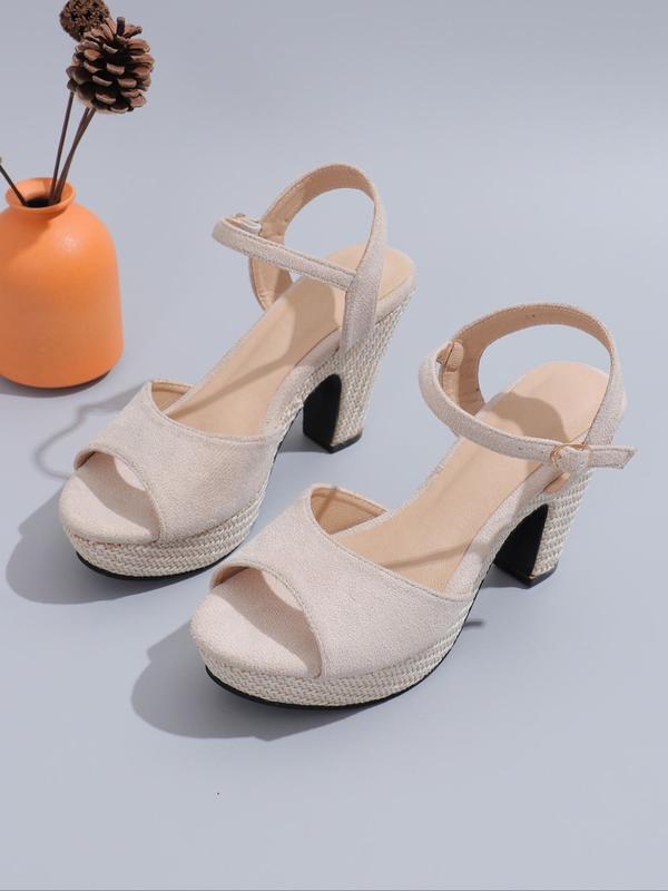 Women's Fashionable Solid Color Platform Sandals, Casual Versatile Buckle Decorated High Heel Sandals for Summer, Lightweight Breathable Comfortable Shoes for Daily Wear, Girl 7
